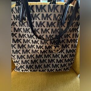 Michael Kors Signature Monogram Tote in Brown and Black Canvas